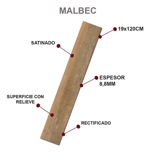 Porcelanato Malbec 19x120 Rectificado 1° - Cerro Negro