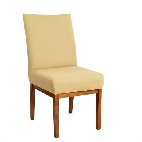 04 Capas P/ Cadeira Jantar Malha Gel Com Elástico Estampadas Cor Bege Desenho do tecido Liso