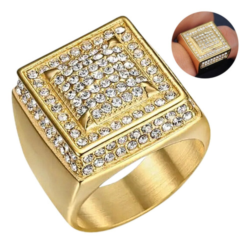 Anillo Lujoso Para Hombre Geométrico Hip Hop Acero Color Oro