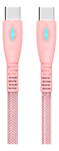 Cable Usb C Trenzado De Nylon Carga Rápida Indicador Led Rosa