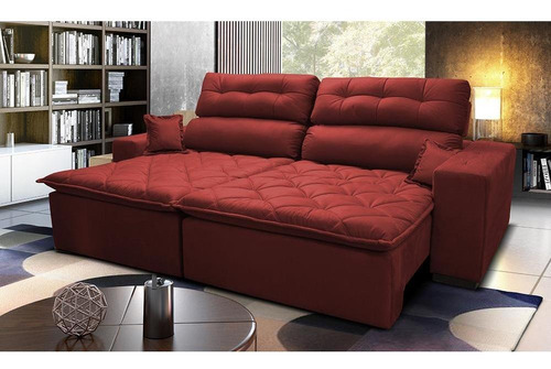 Sofá 2,52m Retrátil E Reclinável Cama Inbox Confort Vermelho