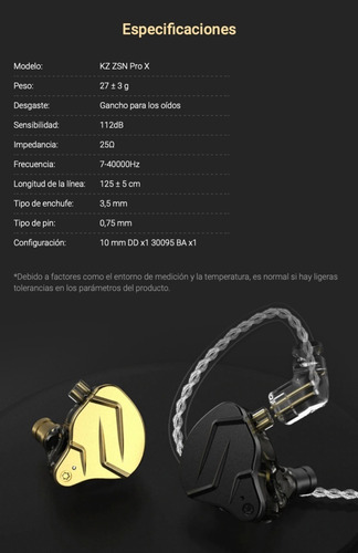 Imagen 4 de 5 de Auriculares In Ear Kz Zsn Pro X Monitor Cable Intercambiable