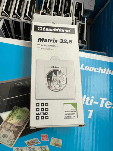 25 Cartones Monedas Matrix 32,5 Mm Autoadhesivos Leuchtturm