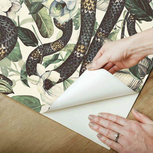 Vinil Decorativo Animales Tapiz Wallpaper Moderno Mod Color Serpiente Floral