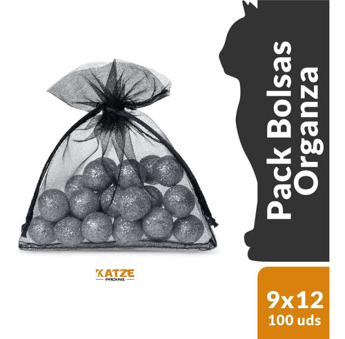 100 Bolsas Organza Tela Negra 12x9