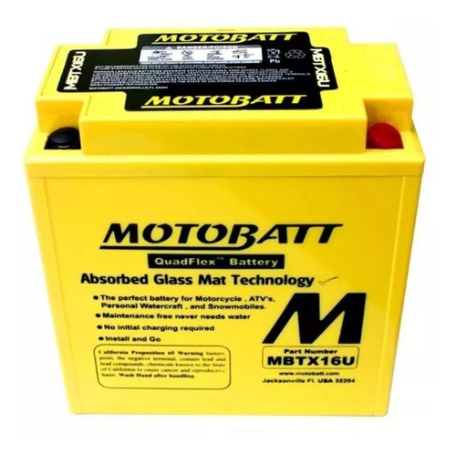 Bateria Agm Motobatt Mbtx16u Suzuki Vl 1500 Intruder Ytx16bs