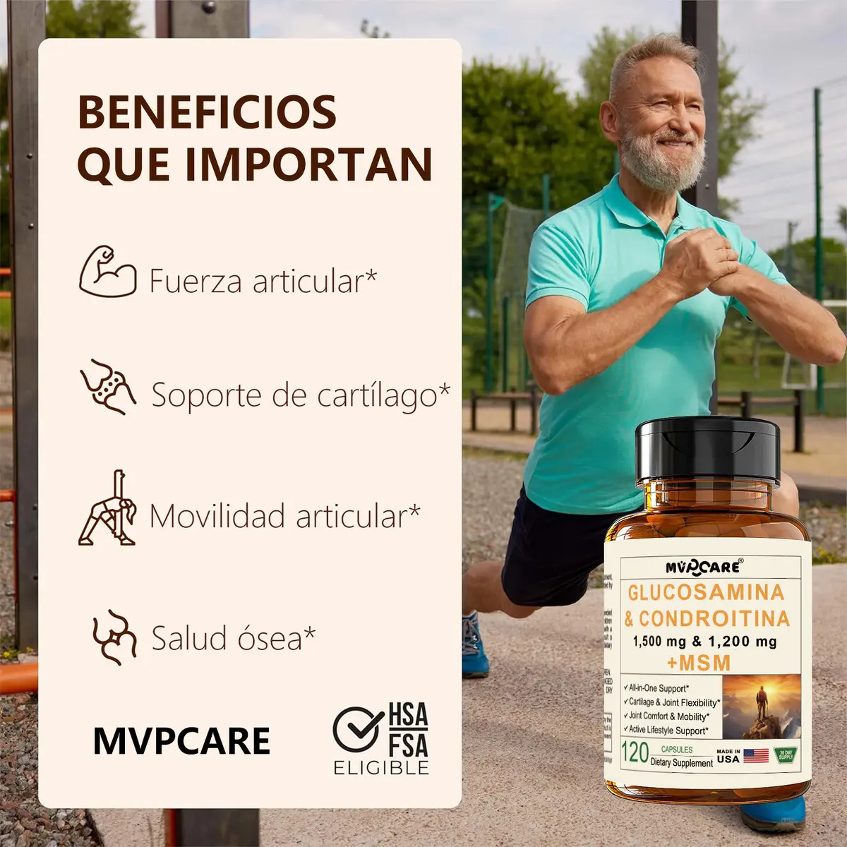 Glucosamina y Condroitina MVPCARE con MSM, Curcumina y Quercetina para Articulaciones y Huesos – 120 Cápsulas