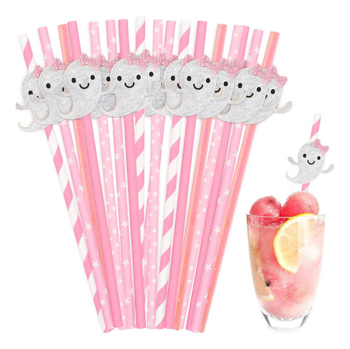 Popotes De Papel Con Purpurina Fantasma Para Halloween