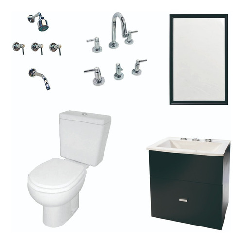 Combo Baño Inodoro Vanitory 50cm Lever Griferia Monocomando