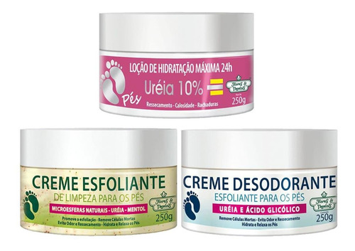 Kit Creme Pés Uréia 10% Pés + Esfoliante + Desodorante 250g