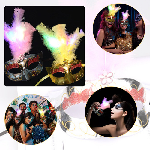 Máscara Antifaz Carnaval Disfraz Con Pluma Plastico Fiesta Amarillo 1