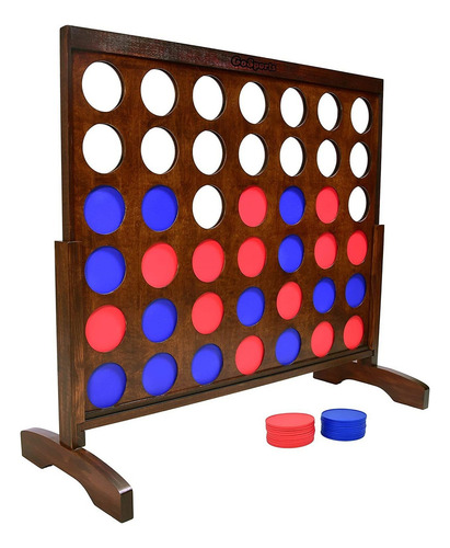 Gosports - Juego Gigante De Madera Oscura 4 En Una Fila, 4 Juegos Conectan Diversión Familiar Con Monedas, Caja Y Reglas, Acabado Tinte Oscuro, Marrón