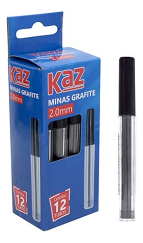 Grafite 2.0mm Hb Macio Kaz - Kit 12 Estojos Com 8 Grafites