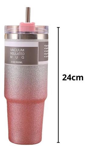 Copo Térmico Com Tampa E Canudo 890ml Com Glitter Brilho