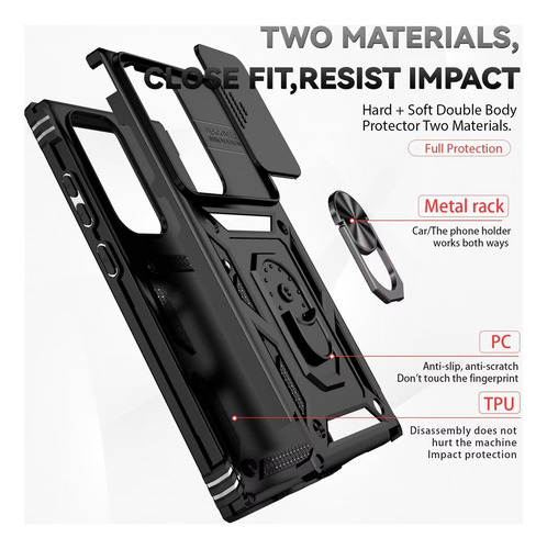 Funda Para Galaxy S23 Ultra Uso Rudo Carcasa+hidrogel Mica Negro Samsung Galaxy S23 Ultra