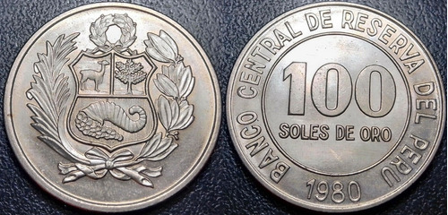 Moneda 100 Soles De Oro 30mm. Coleccionable 1980-1982 / C2