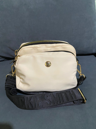 Bandolera Crossbody Dear En Muy Buen Estado Sin Rotura Beige Lisa Oro Negro (Usado)