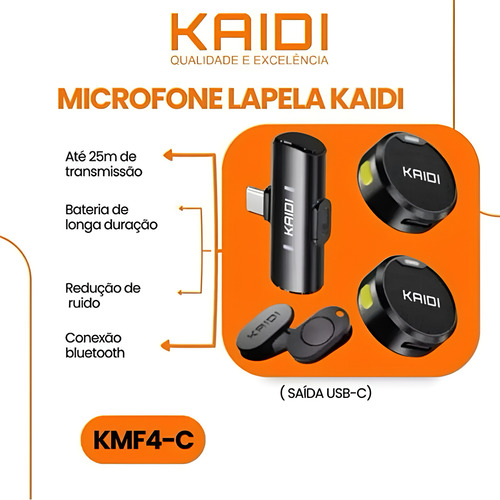 Microfone Lapela Sem Fio Duplo Tipo - C Pro Redondo Kaidi