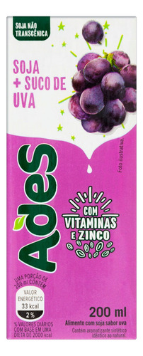 Bebida à Base de Soja Uva Ades Caixa 200ml