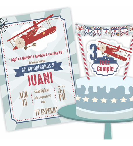 Kit Imprimible Avion  Aviador Vintage Candy Bar Cumple 