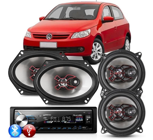 Imagem 1 de 7 de Kit 4 Alto Falante Gol G5 + Radio Bluetooth Mp3 Usb Sd Som
