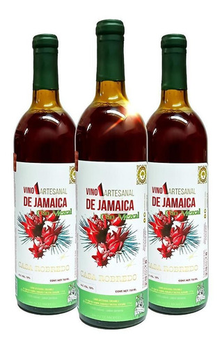 Tripack Vino Artesanal Jamaica Con Mezcal Robredo 750 Ml