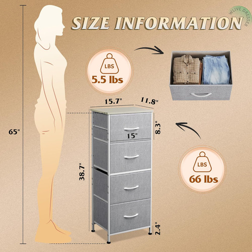 Cómoda De 4 Cajones Para Dormitorio Con Parte Superior De Ma