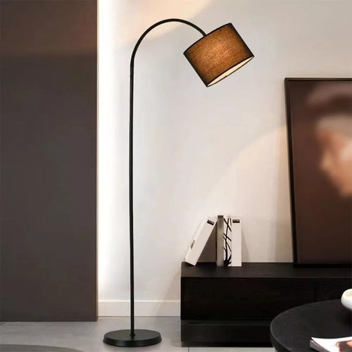 Lámpara De Pie 165cm Curva Con Pantalla De Tela Estructura Negro Pantalla Negro