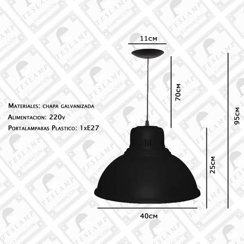 Imagen 3 de 9 de Pack X3 Lampara Colgante Galponera Industrial 40 Cm