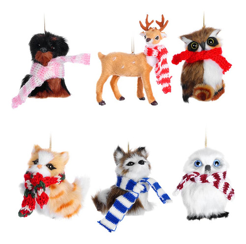 6 Pieza Adorno Animal Peluche Bosque Peludo Colgante Navidad