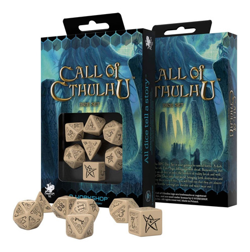 La Llamada De Cthulhu: Beige Y Negro Dados, Juego De 7