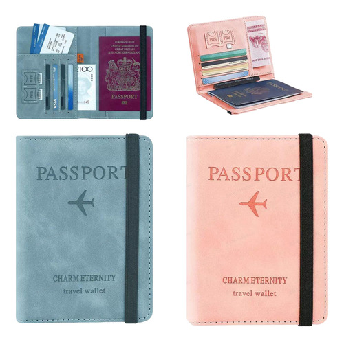 2 Porta Pasaporte Documentos Funda Protectora Viaje Con Rfid
