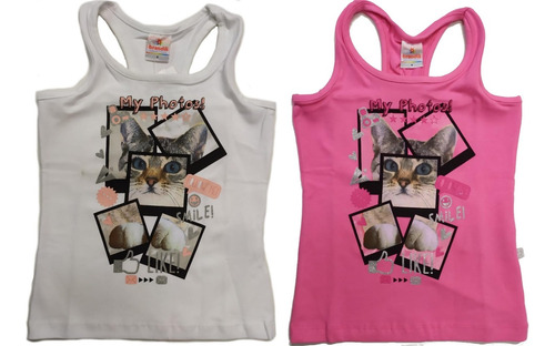 Kit 2 Blusas Regata Brandili My Photos! Gatinho 32527 Tam 4 