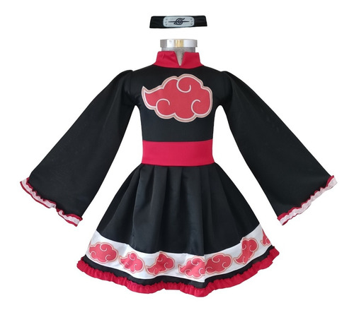 Disfraz De Naruto Akatsuki Ninja Vestido Clan Cosplay Niñas