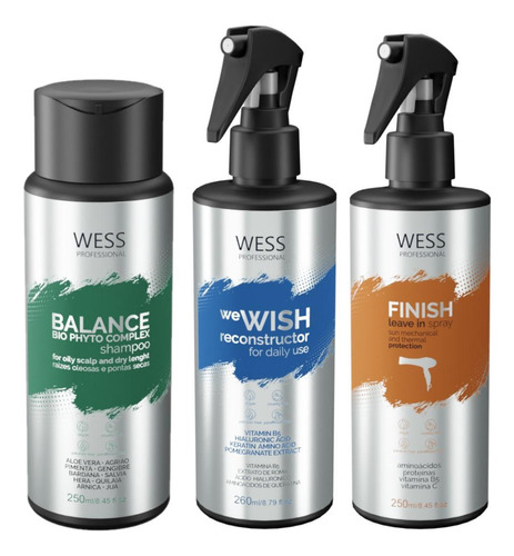 Kit Wess Balance Shampoo 250ml + Wewish 260ml + Finish 250ml