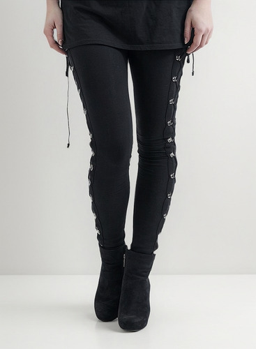 Leggings Góticos Con Cordones Laterales For Mujer, Pantalon