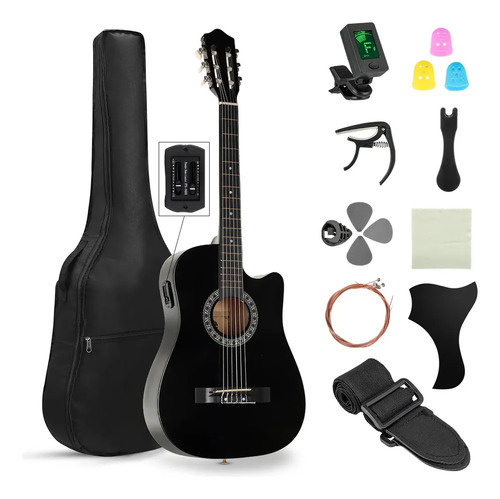 Guitarra Electroacústica FAMXUB 38" HDM-38 Negra con Ecualizador y Set para Principiantes