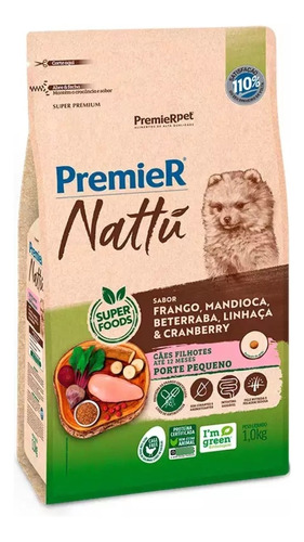 Ração Premier Nattu Cães Filhotes Porte Pequeno Mandioca 1kg