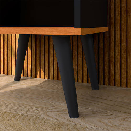 Mesa De Cabeceira Criado Mesa Apoio De Cama Para Quarto Com Gaveta E Pés Palito Retrô Sonho - Preto / Cinamomo