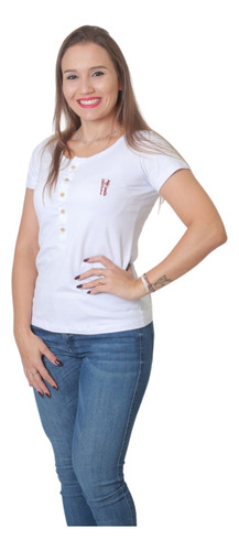 T-shirt Henley Feminina Branca