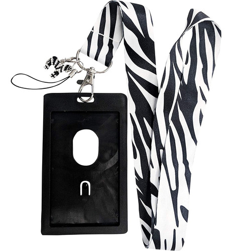 Zebra Stripes Print Lanyard W/id Badge Holder And Rhinestone