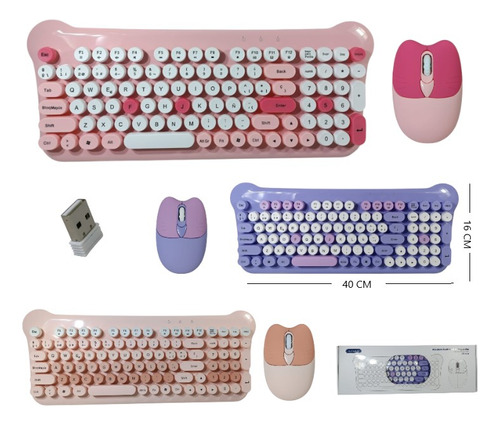 Kit Teclado Mouse Inalámbrico Español Qwerty Gatito Kawaii Naranja Naranja