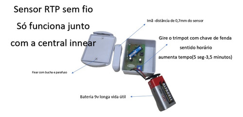 Sensor Alarme De Porta Aberta Sem Fio C/ Ajuste Tempo/innear
