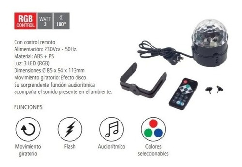 Imagen 3 de 7 de Bola Disco Led Rgb Mini Giratoria Efecto Disco Con Control