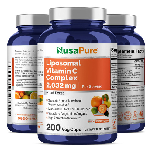 Nusapure Vitamina C Liposomal 2032mg 200 Cápsulas Veganas