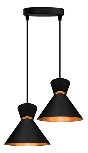 Pendente Lustre Luxo Rainha Duplo Preto C Cobre