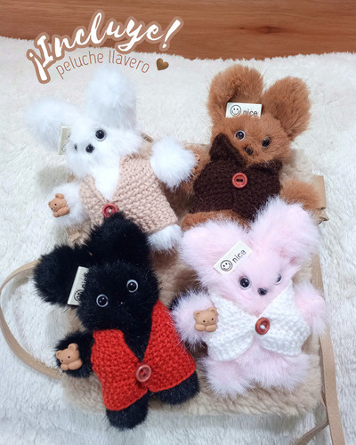 Morral Bandolera Kawaii Cartera + Peluche Llavero Plush Marrón