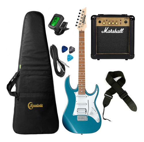Kit de guitarra Gio Ibanez Grx40 con accesorios y amplificador Marshall, color azul