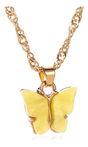 Collar Dije Mariposa Cadena Color Oro Joyería Bohemia Mujer