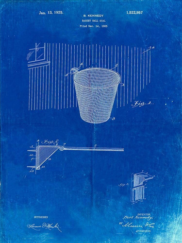 Pp717-faded Blueprint Basketball Goal Patent Poster Poster P